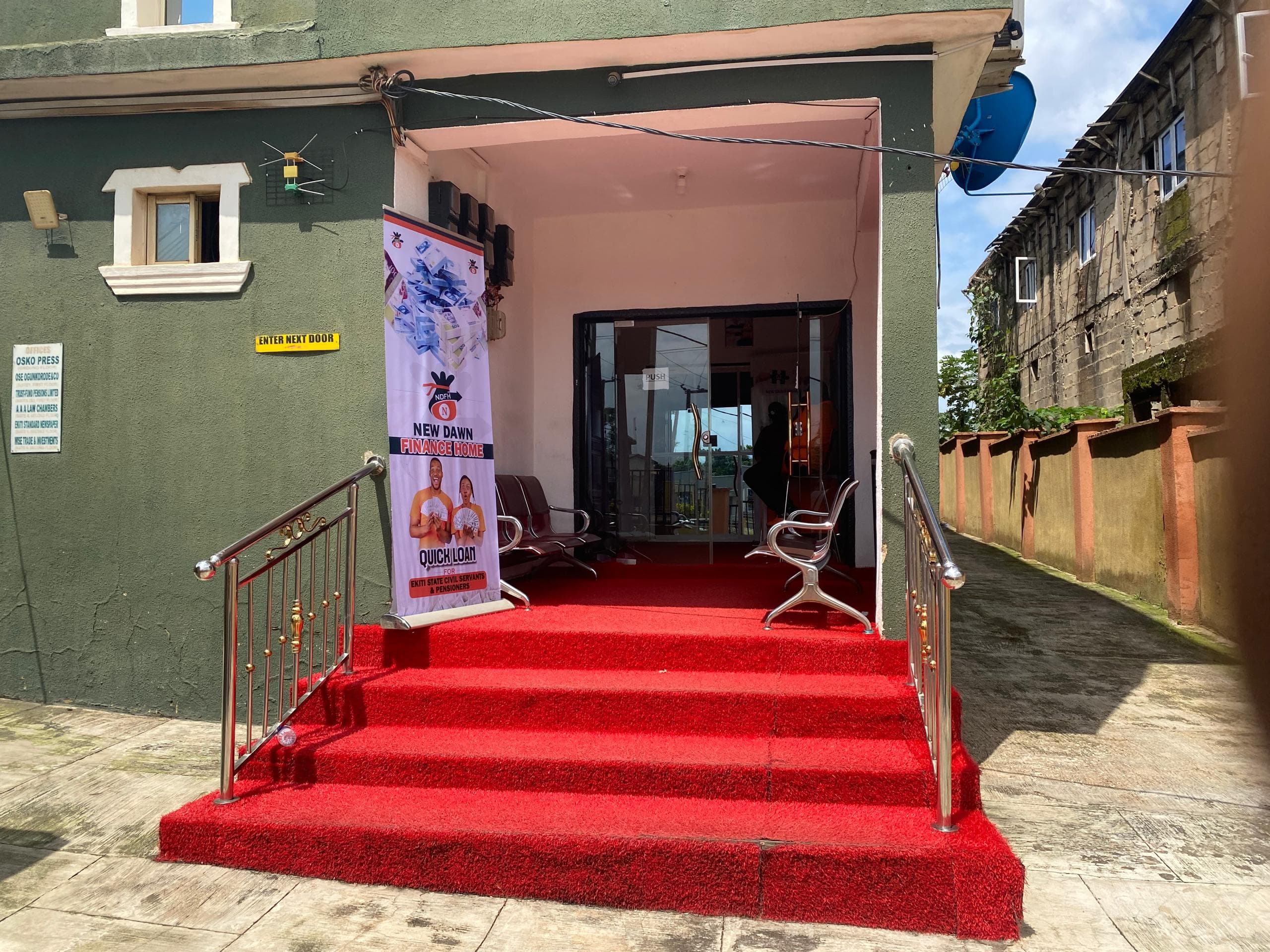 The entrance to New Dawn Financial Home's office